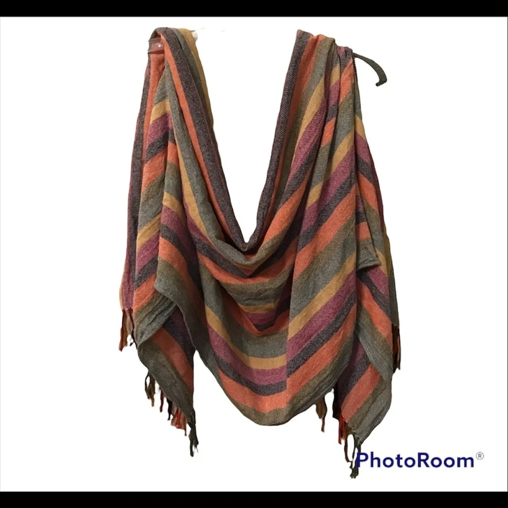 Madewell Silk Rainbow Stripe Cape Scarf NWT